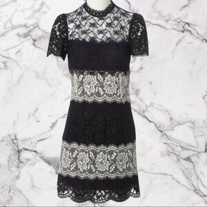 SANDRO Darleen Three-tone Lace Mini Dress In Black